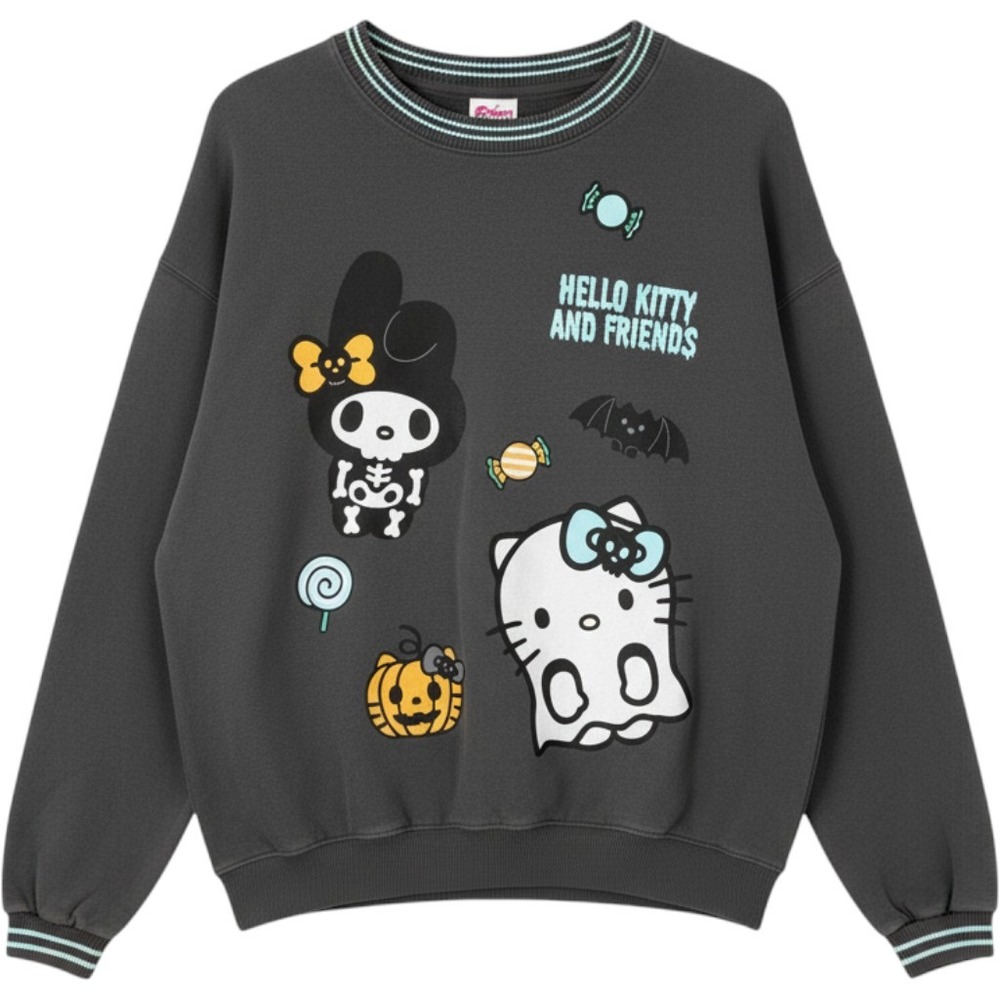Sanrio Hello Kitty & Friends Charcoal Gray Halloween Graphic Crewneck Sweatshirt